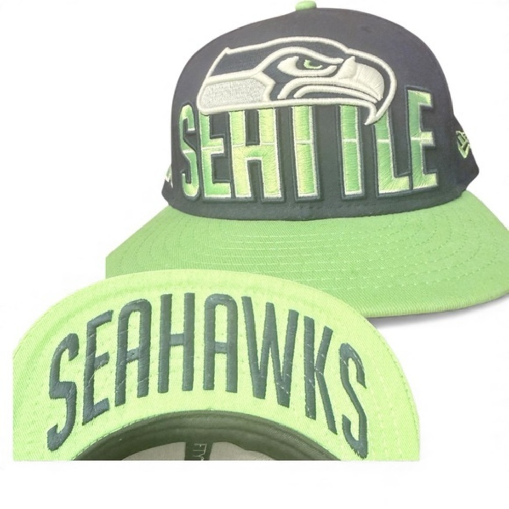 Seattle Seahawks NFL New Era 9FIFTY Navy & Green Sideline Hat Cap Med/Large EUC